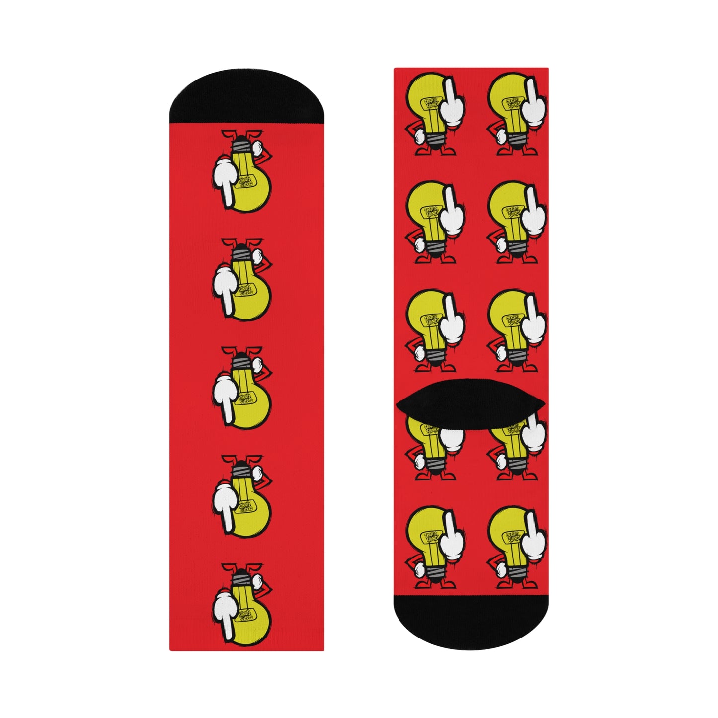 Cushioned Crew Socks — Red Lightbulb FU Character