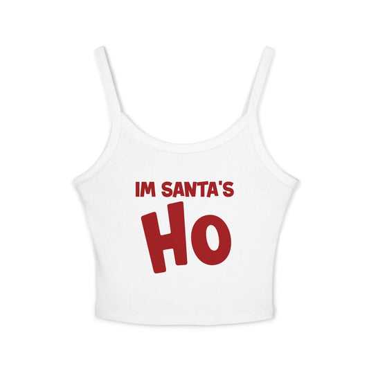 Women's Christmas Tank Top — "I'm Santa's Ho Ho Ho Now You Know" Crop Spaghetti Strap