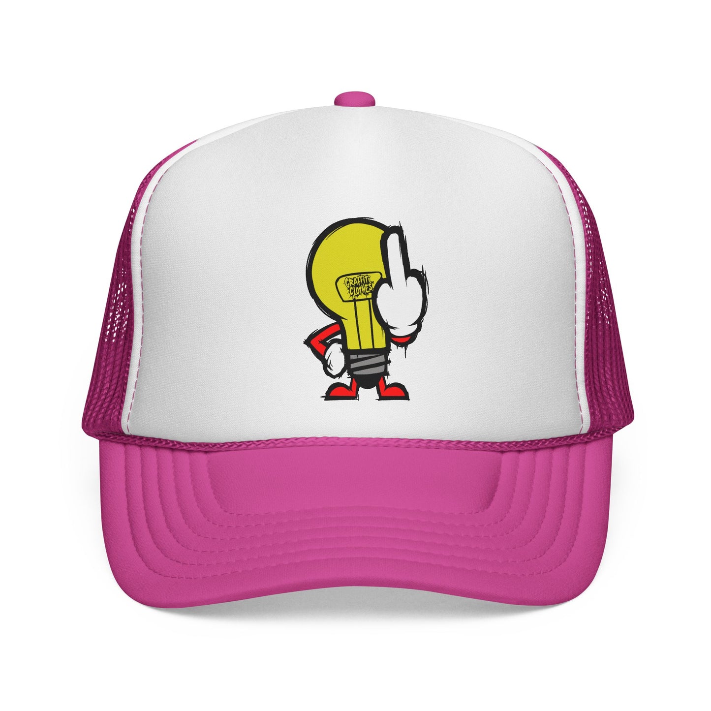 Graffiti Lightbulb Trucker Cap — Middle Finger Character Streetwear