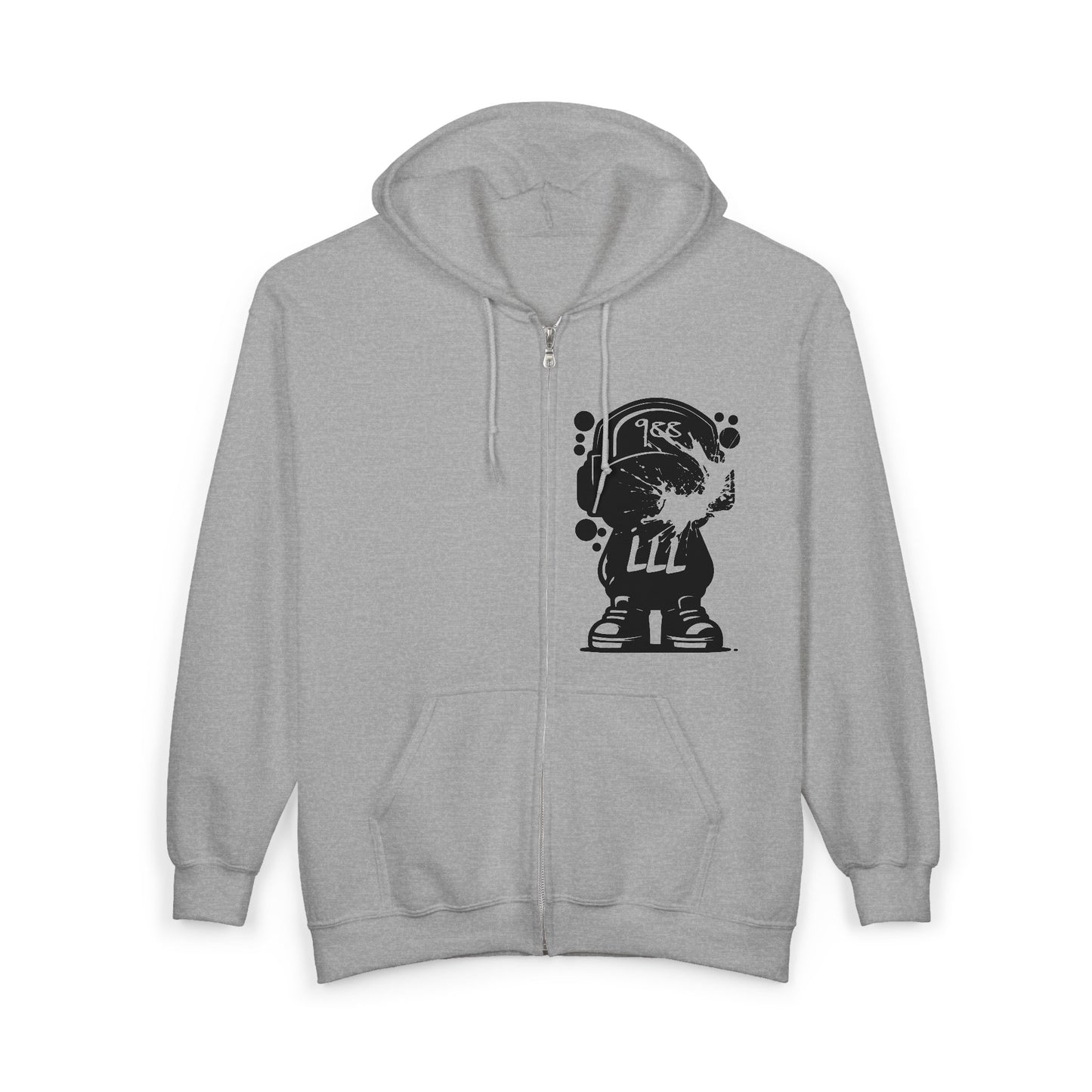 Graffiti Hoodie with ‘ 988 LLL ' Back Graphic — Streetwear Zip-Up