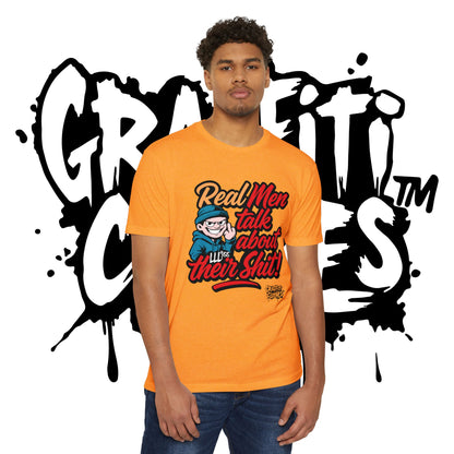 T-Shirt — "Real Men Talk About Their Shit" Bold Graphic Tee (Graffiti Clothes)