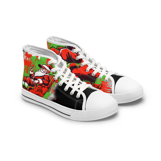 Christmas Santa High-Top Sneakers — Women's Holiday Canvas Shoes