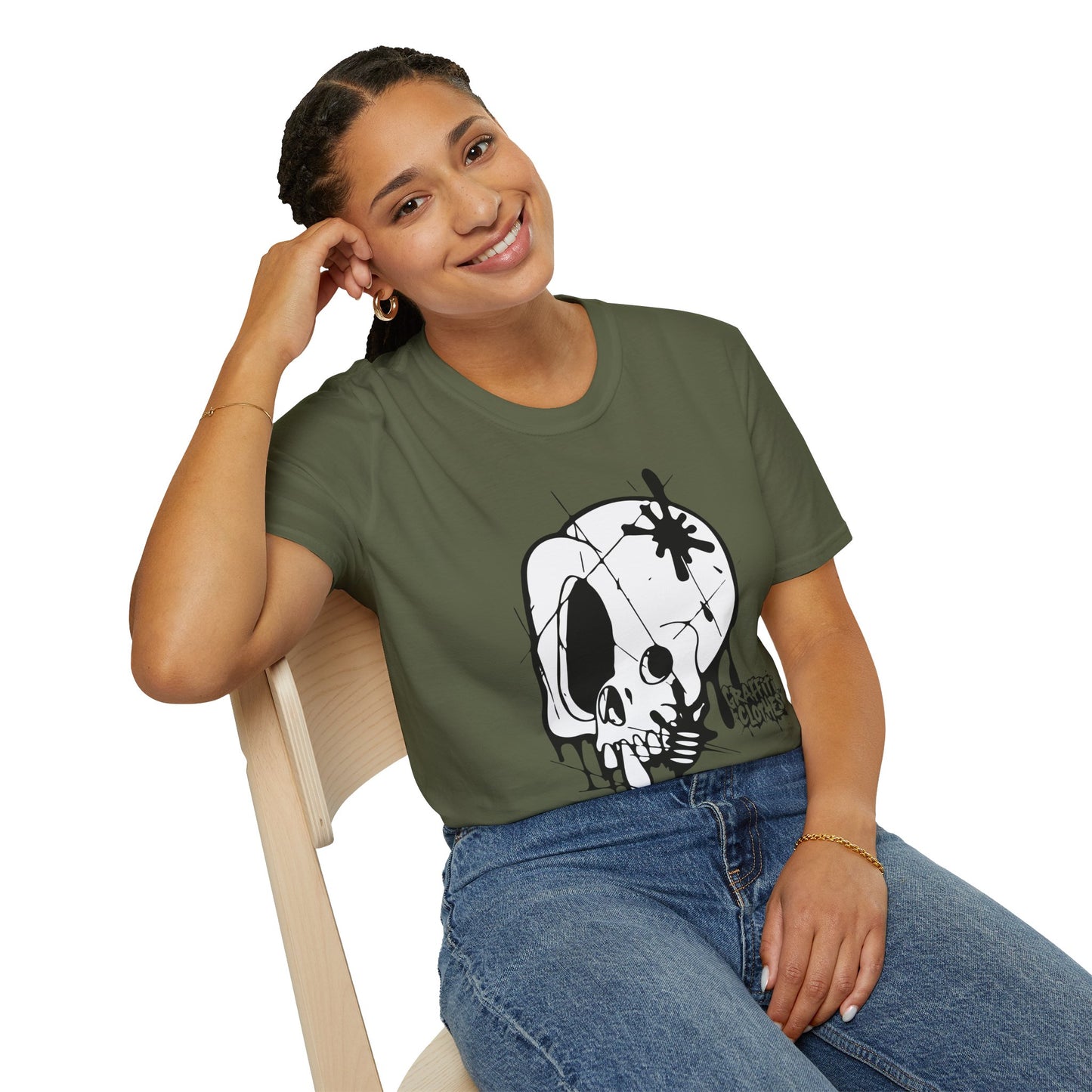 Skull Graffiti T-Shirt — Dripping Ink Skull Graphic Tee