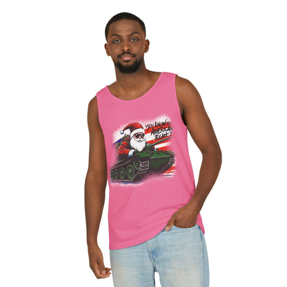 Santa Tank Top — 'YOU KNOW I’M AMERICAN RIGHT?' Military Holiday Graphic Tank