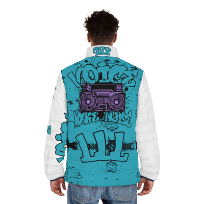 Voice of the Unheard Men's Puffer Jacket — 988 Graffiti Clothing