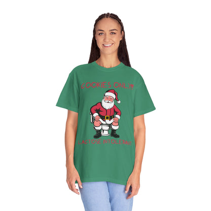 Christmas T-Shirt — Funny Santa “Cookies Only!! Lactose Intolerant” Holiday Tee