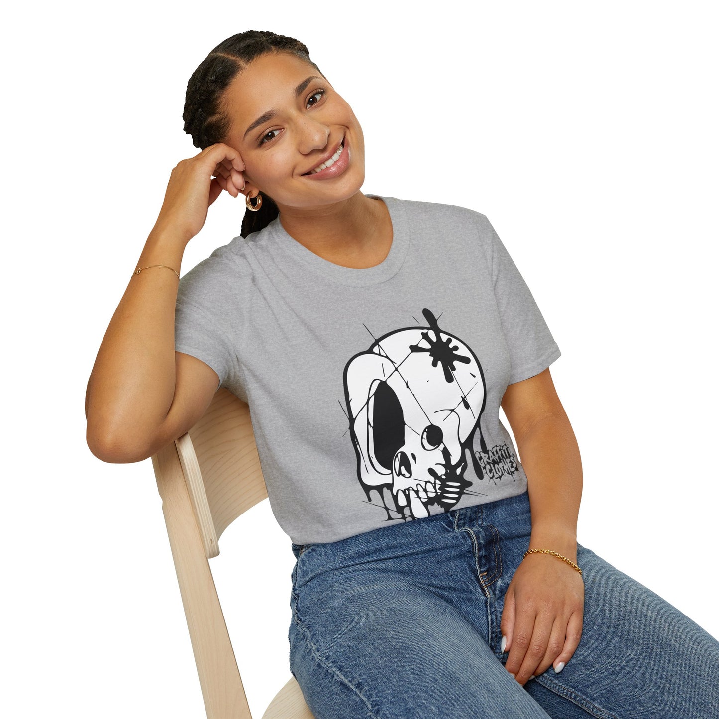 Skull Graffiti T-Shirt — Dripping Ink Skull Graphic Tee