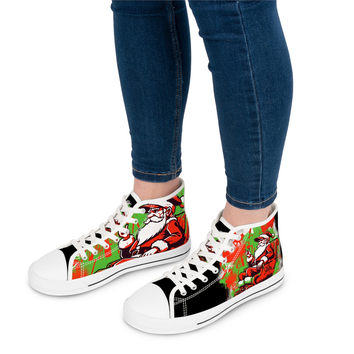 Christmas Santa High-Top Sneakers — Women's Holiday Canvas Shoes