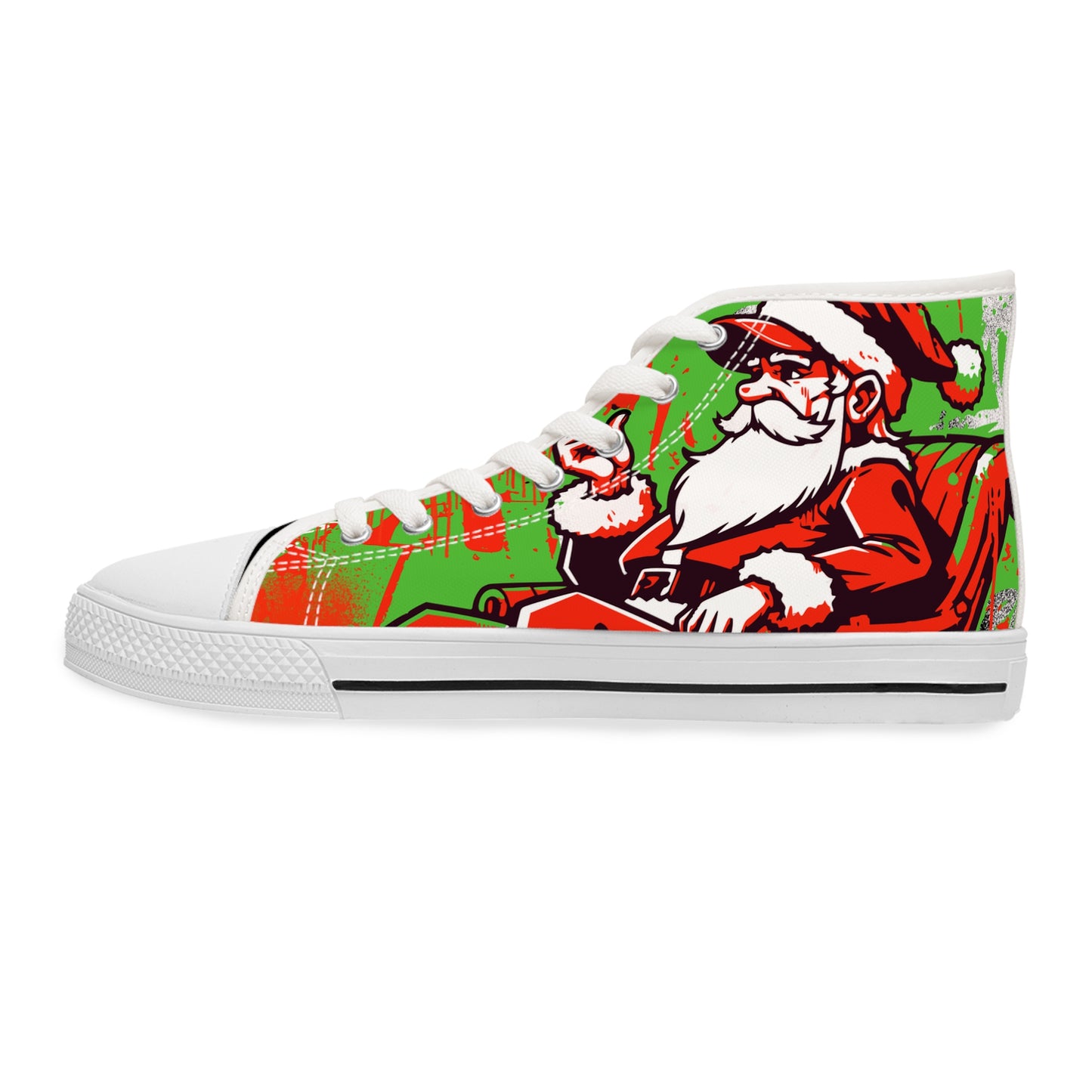 Christmas Santa High-Top Sneakers — Women's Holiday Canvas Shoes