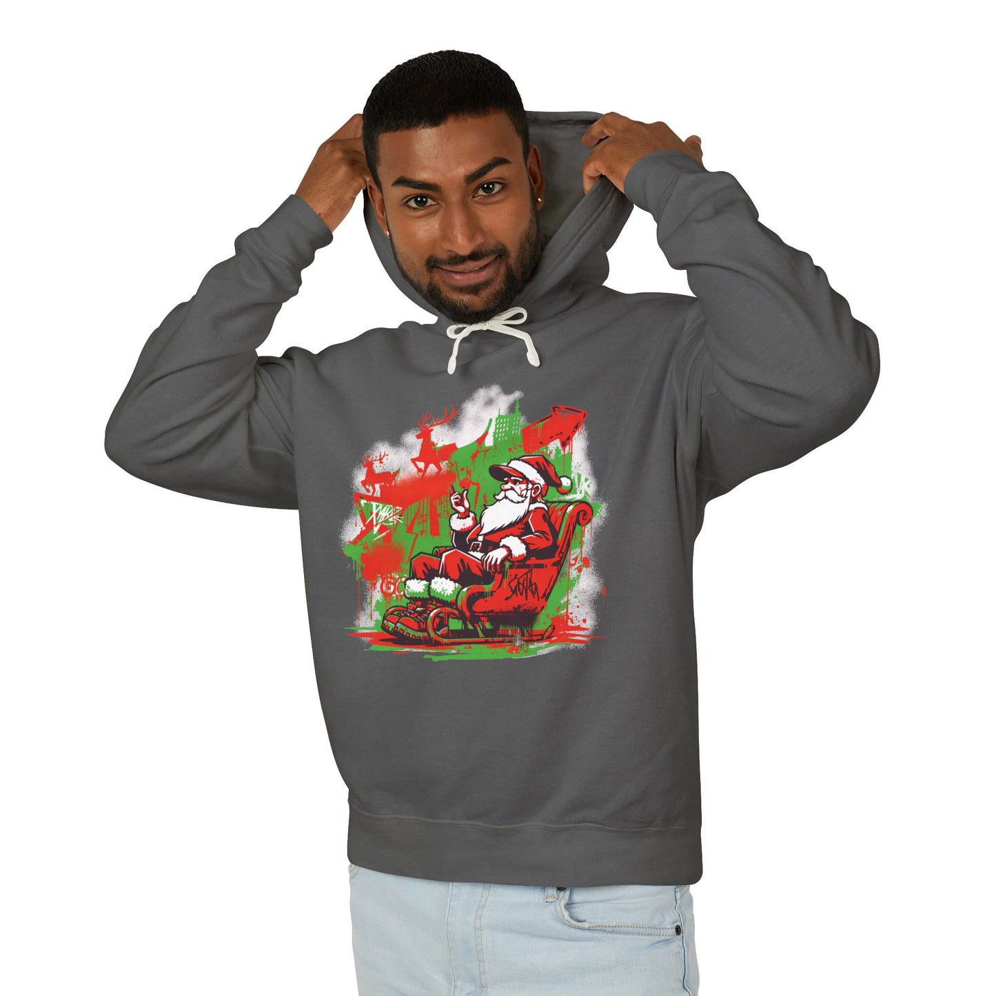 Santa Claus Relaxing Graffiti Hoodie — Vintage Christmas Sweatshirt