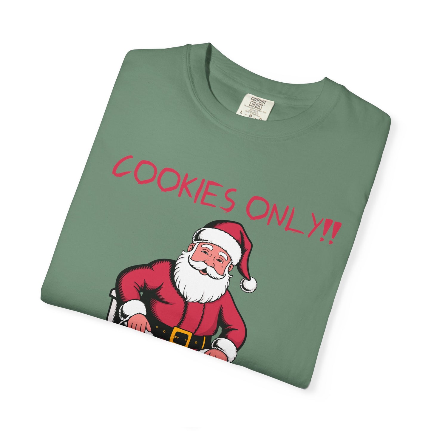 Christmas T-Shirt — Funny Santa “Cookies Only!! Lactose Intolerant” Holiday Tee
