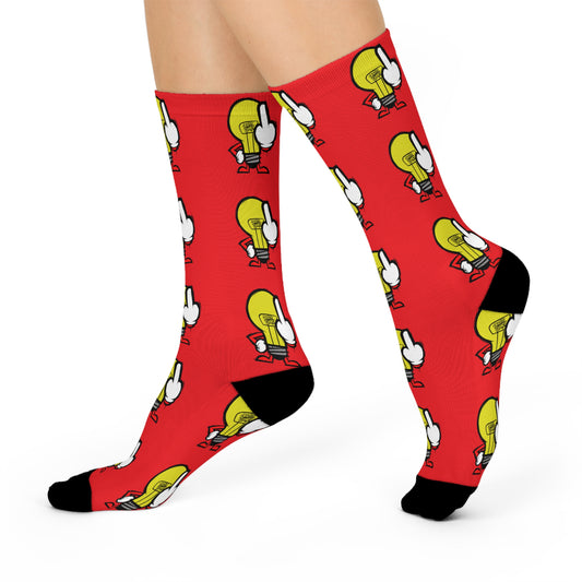 Cushioned Crew Socks — Red Lightbulb FU Character