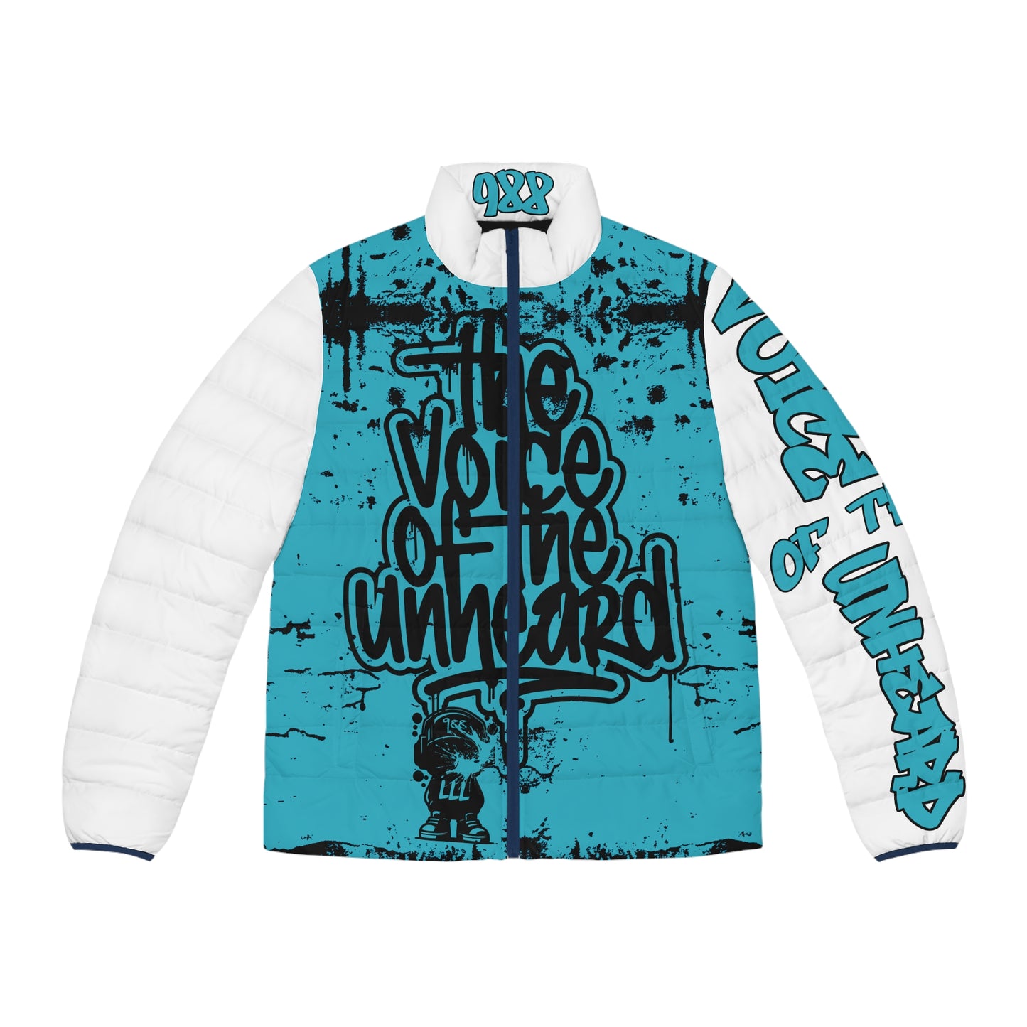Voice of the Unheard Men's Puffer Jacket — 988 Graffiti Clothing