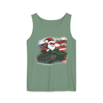Santa Tank Top — 'YOU KNOW I’M AMERICAN RIGHT?' Military Holiday Graphic Tank
