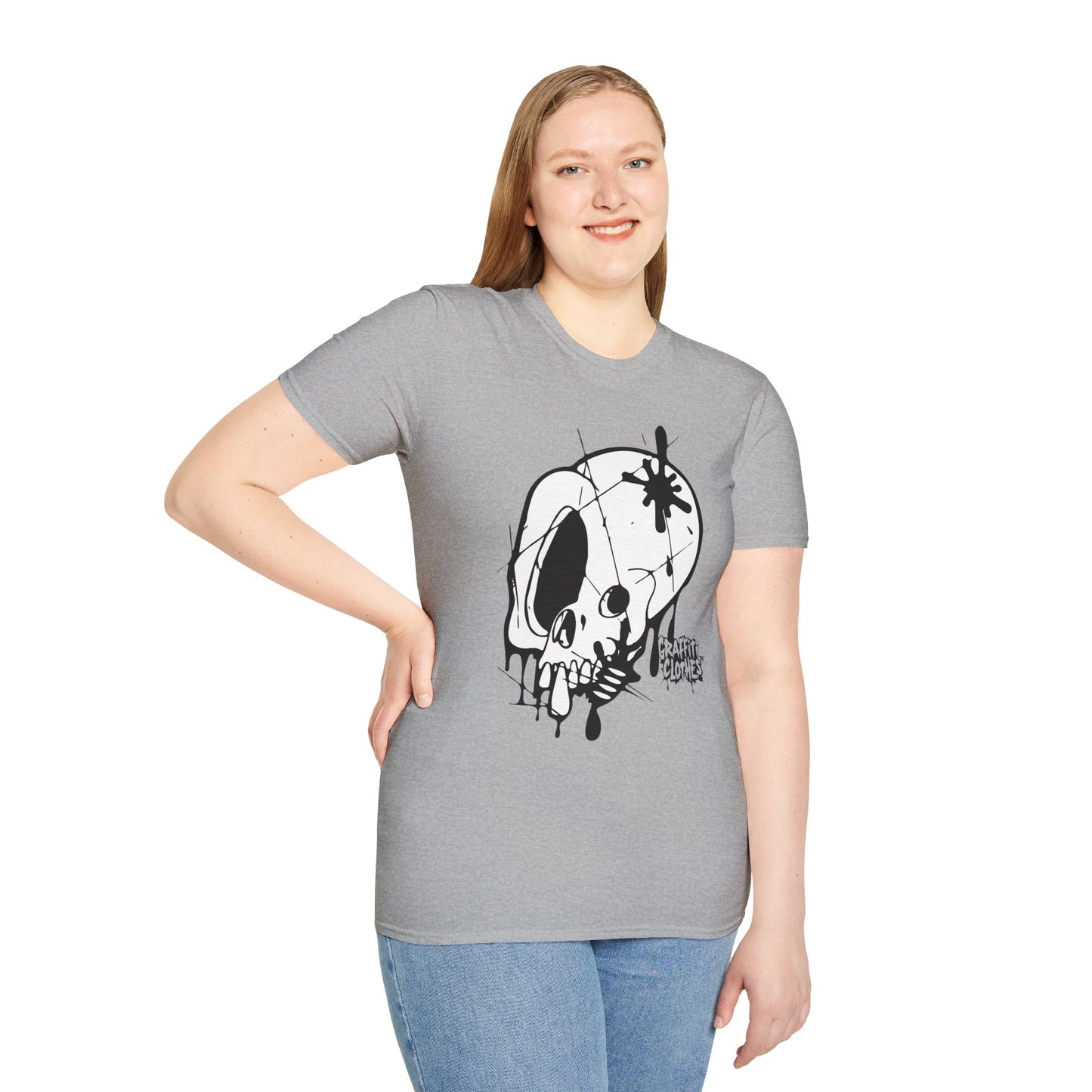 Skull Graffiti T-Shirt — Dripping Ink Skull Graphic Tee