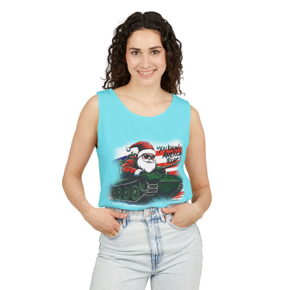 Santa Tank Top — 'YOU KNOW I’M AMERICAN RIGHT?' Military Holiday Graphic Tank