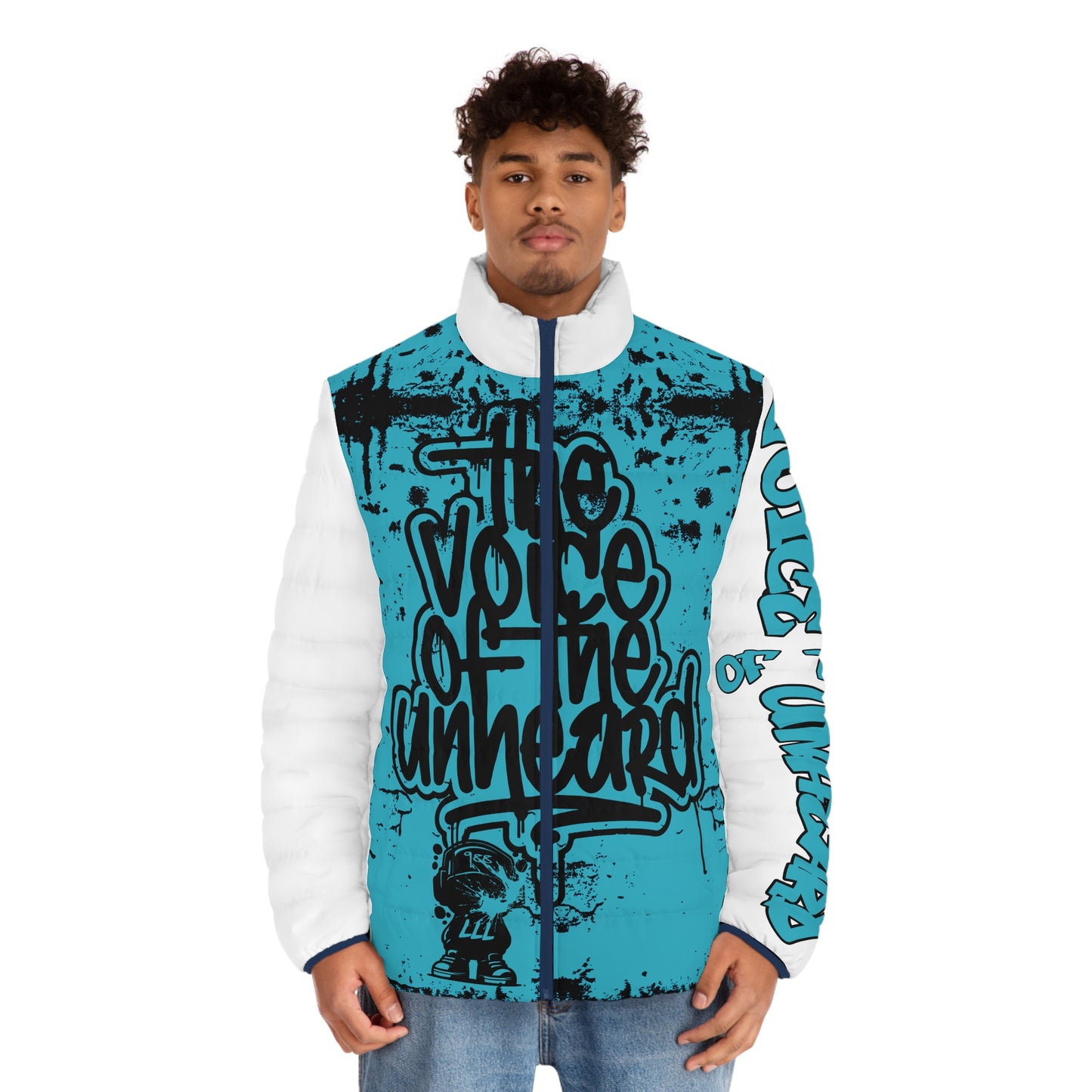 Voice of the Unheard Men's Puffer Jacket — 988 Graffiti Clothing