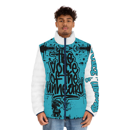 Voice of the Unheard Men's Puffer Jacket — 988 Graffiti Clothing