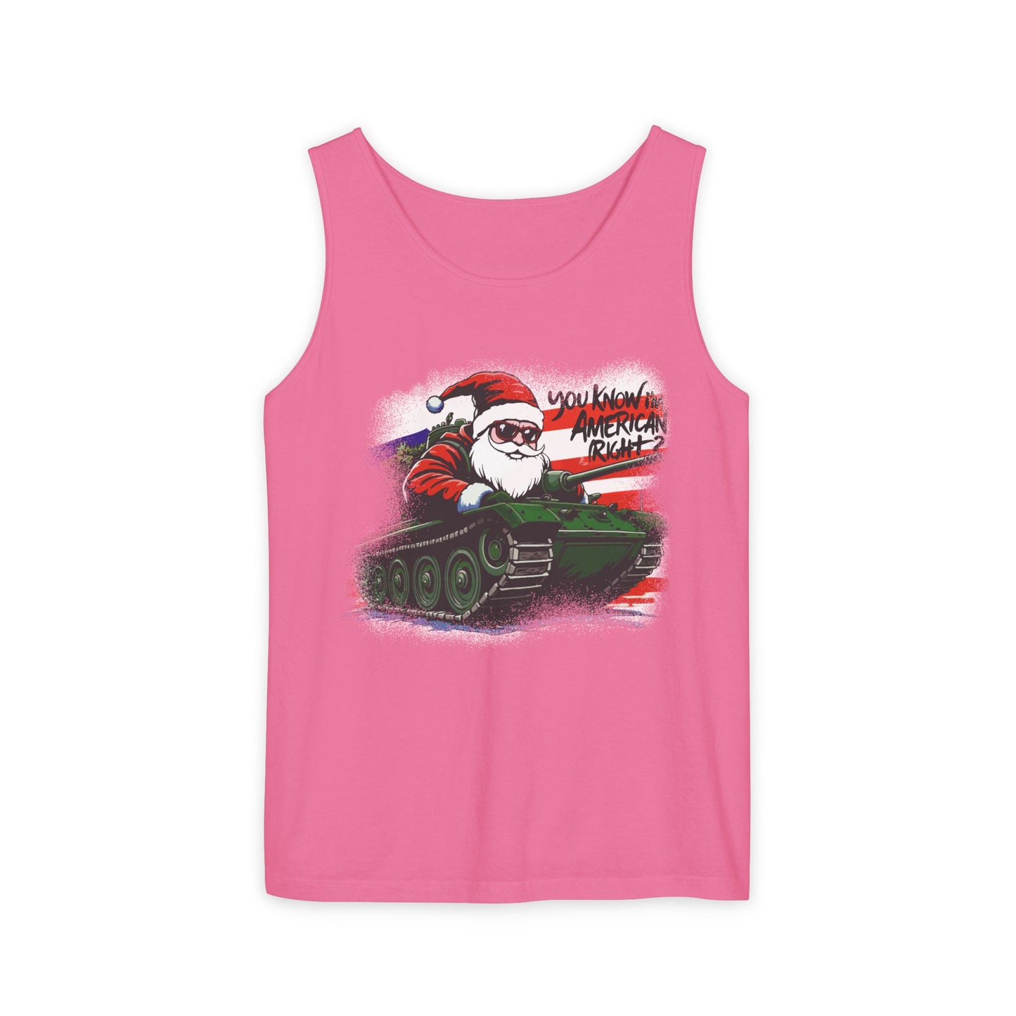 Santa Tank Top — 'YOU KNOW I’M AMERICAN RIGHT?' Military Holiday Graphic Tank
