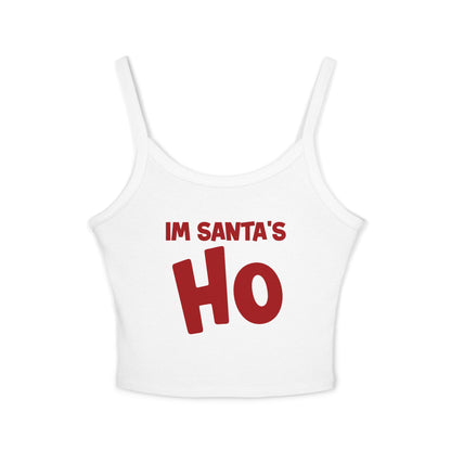 Women's Christmas Tank Top — "I'm Santa's Ho Ho Ho Now You Know" Crop Spaghetti Strap
