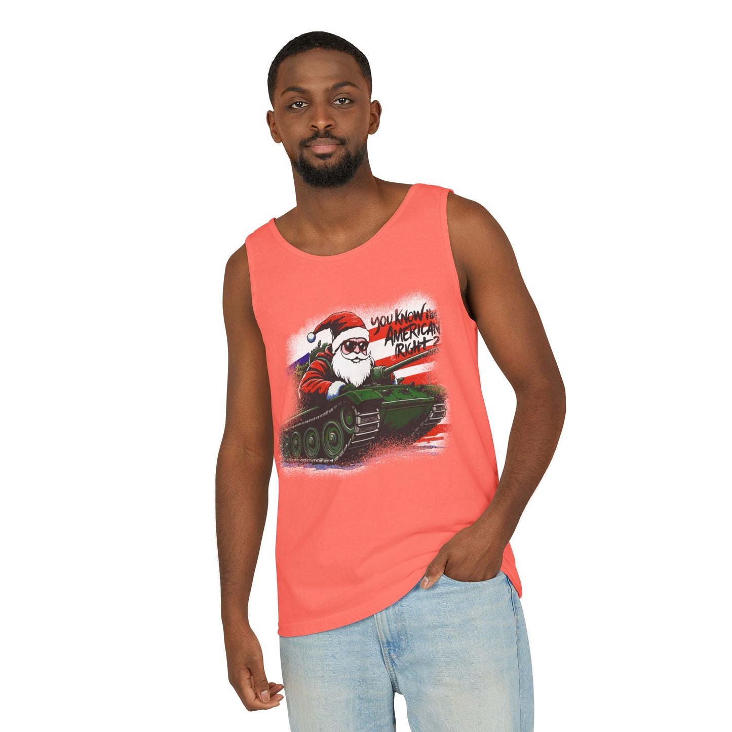 Santa Tank Top — 'YOU KNOW I’M AMERICAN RIGHT?' Military Holiday Graphic Tank
