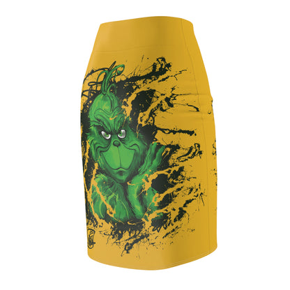 Grinch Graffiti Pencil Skirt — Graffiti Character Print