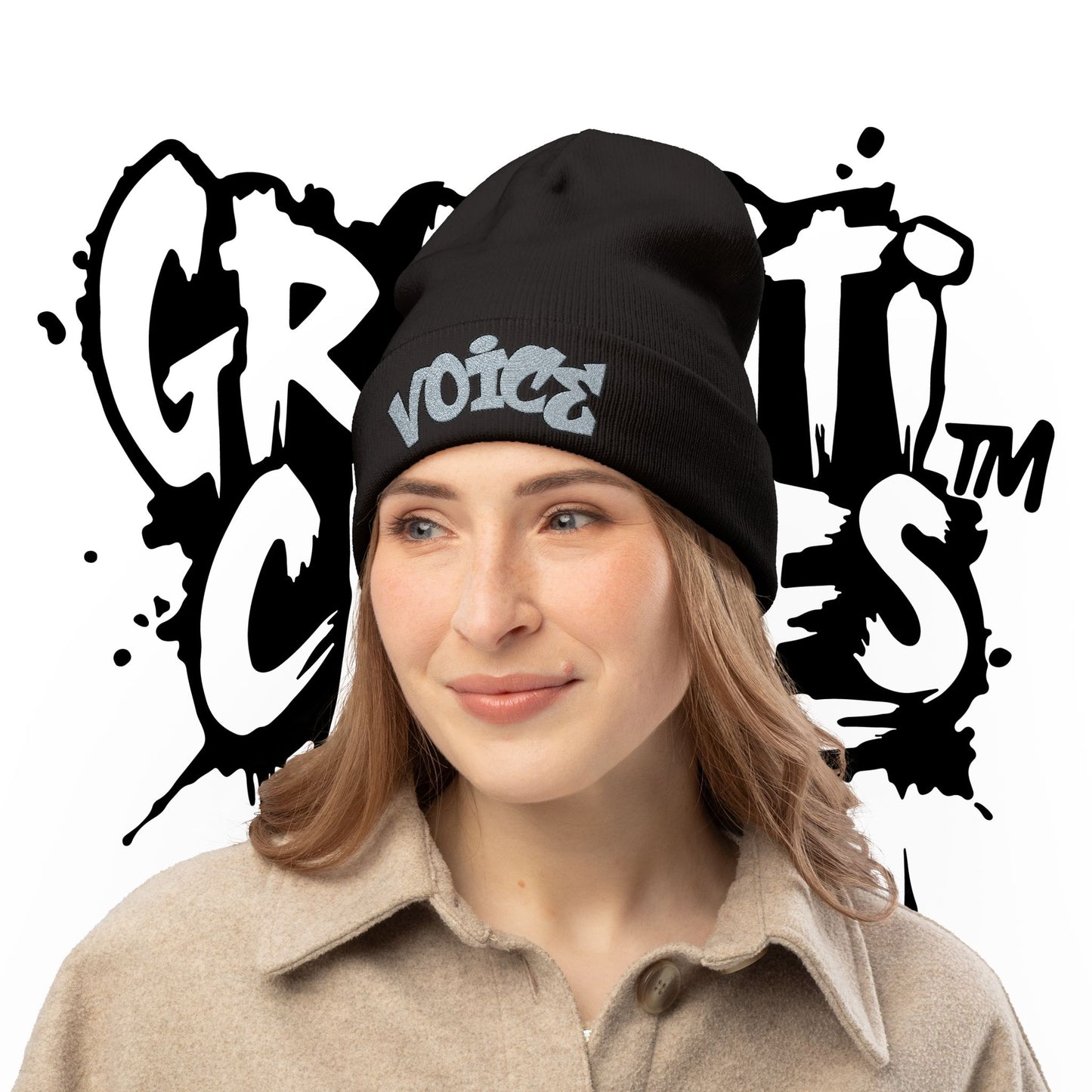 Embroidered 'Voice' Knit Beanie – Urban Graffiti Winter Hat