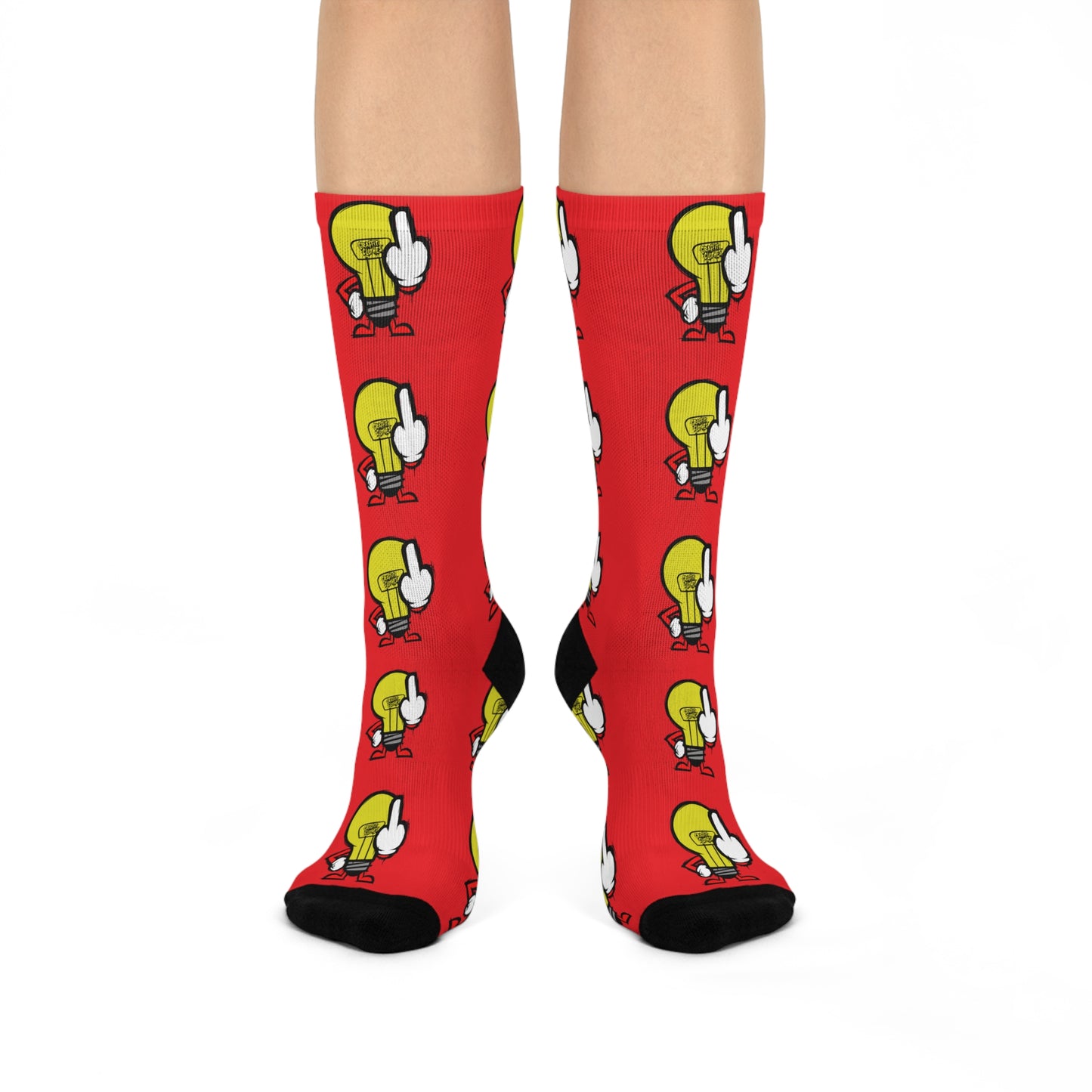 Cushioned Crew Socks — Red Lightbulb FU Character