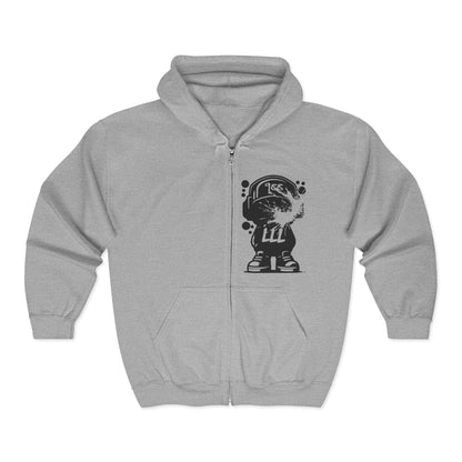 Graffiti Hoodie with ‘ 988 LLL ' Back Graphic — Streetwear Zip-Up