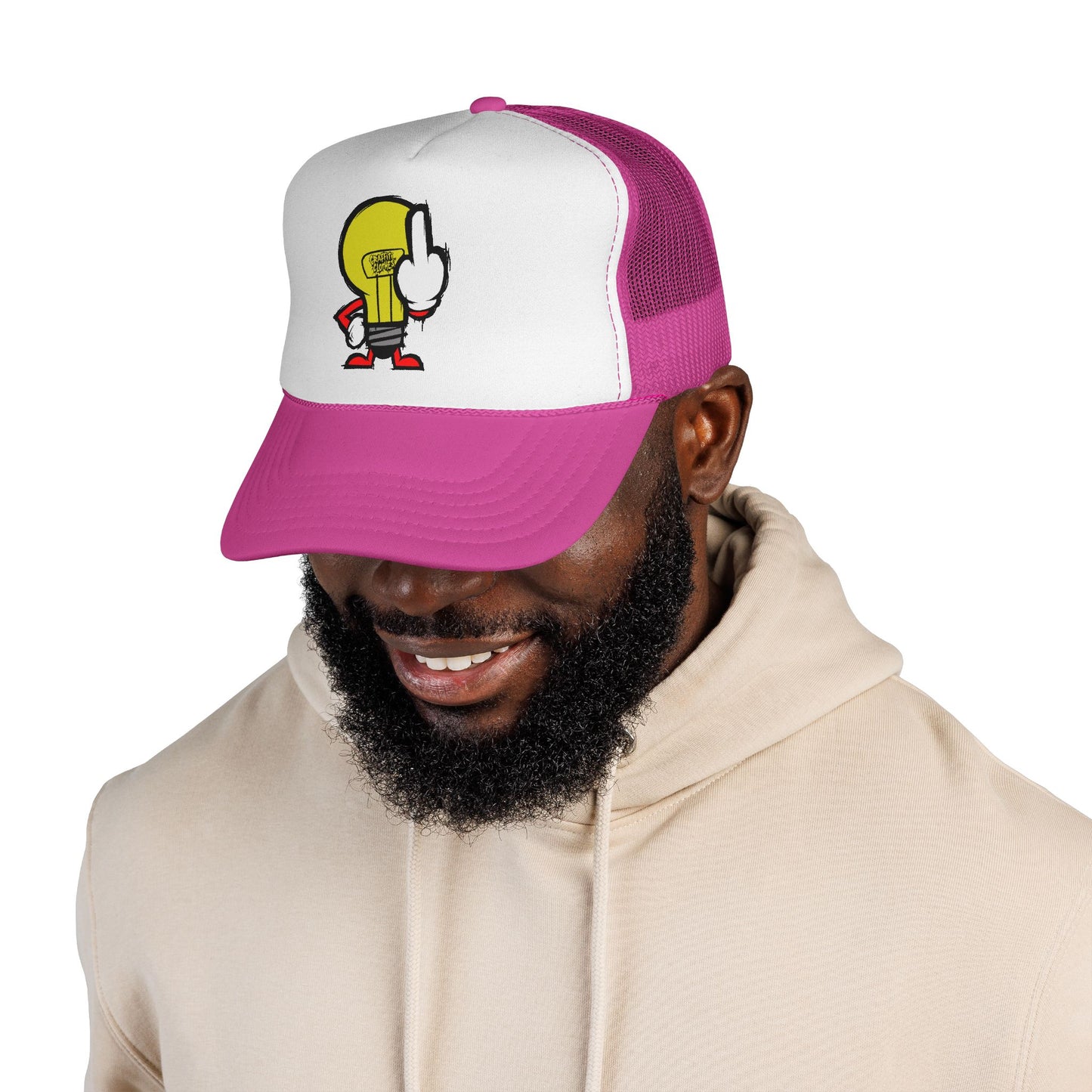 Graffiti Lightbulb Trucker Cap — Middle Finger Character Streetwear