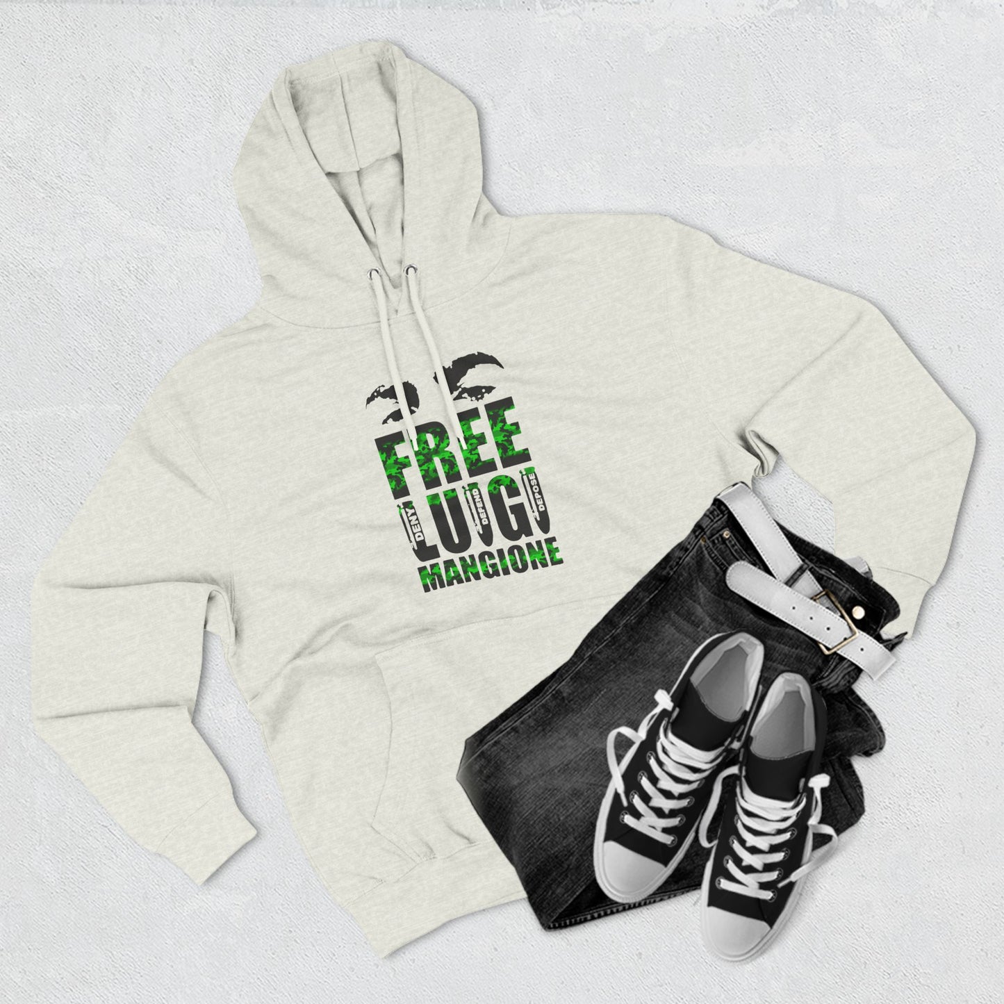 Graffiti Clothes Fleece Hoodie #FreeLuigi Speak Your Peace Activist Protest Three-Panel Design