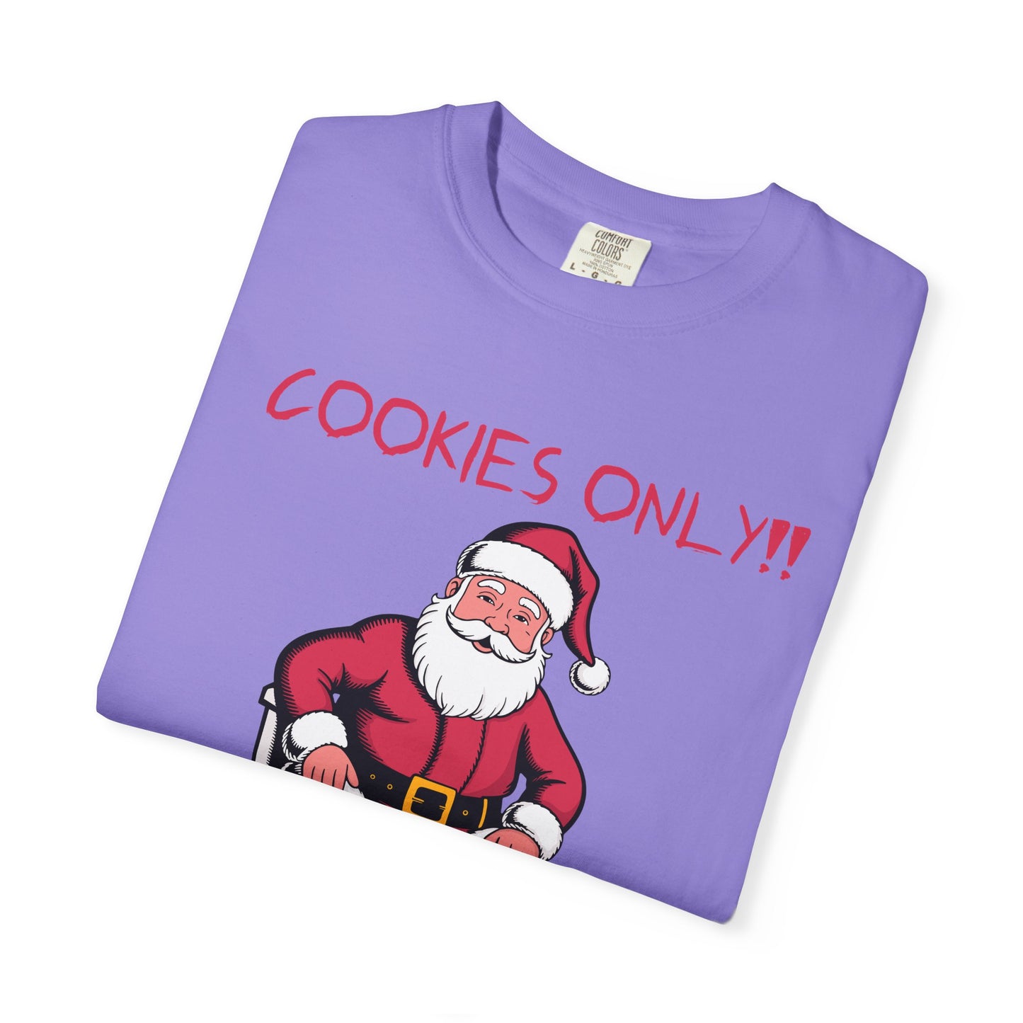 Christmas T-Shirt — Funny Santa “Cookies Only!! Lactose Intolerant” Holiday Tee