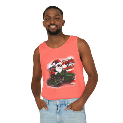 Santa Tank Top — 'YOU KNOW I’M AMERICAN RIGHT?' Military Holiday Graphic Tank