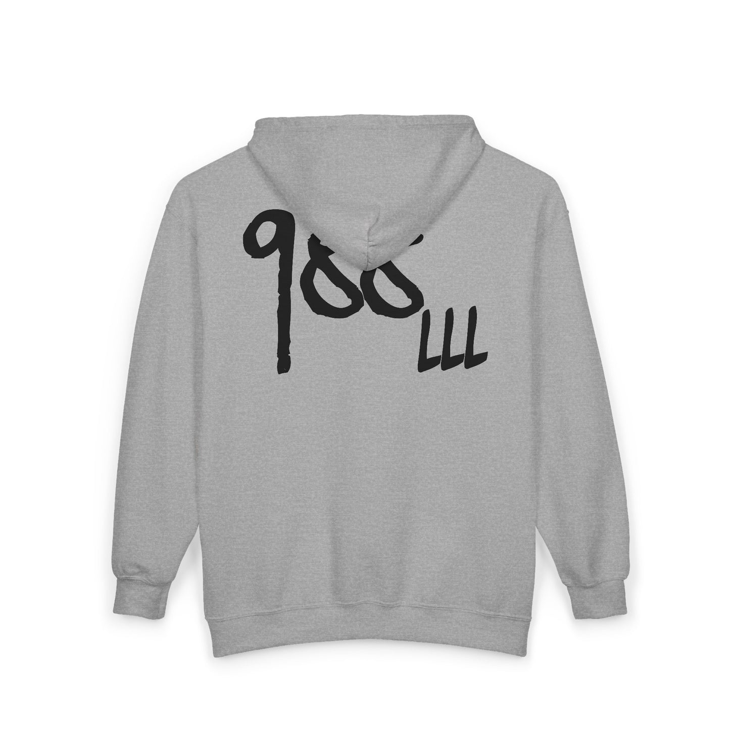 Graffiti Hoodie with ‘ 988 LLL ' Back Graphic — Streetwear Zip-Up