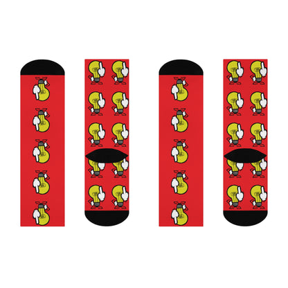 Cushioned Crew Socks — Red Lightbulb FU Character
