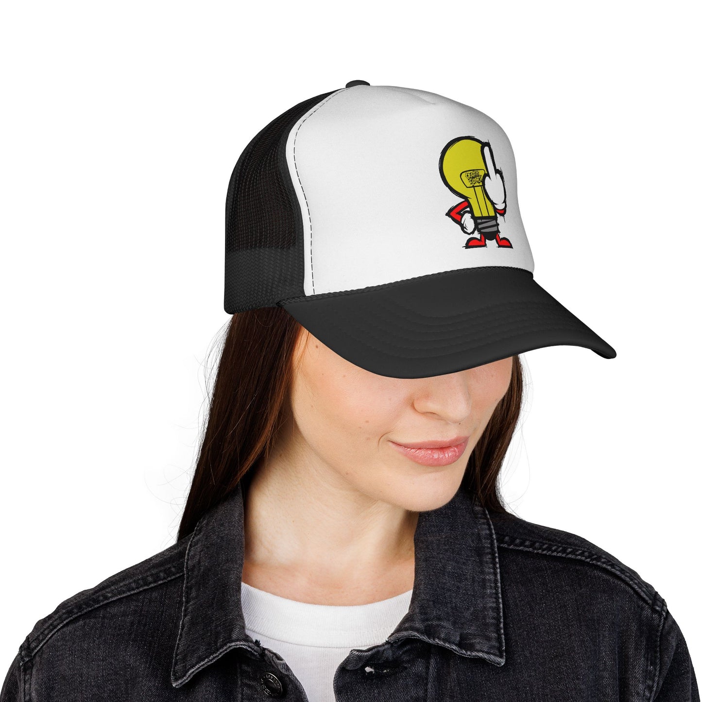 Graffiti Lightbulb Trucker Cap — Middle Finger Character Streetwear