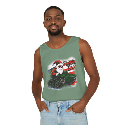 Santa Tank Top — 'YOU KNOW I’M AMERICAN RIGHT?' Military Holiday Graphic Tank