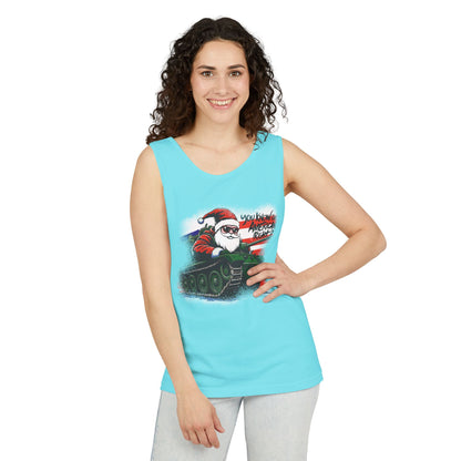 Santa Tank Top — 'YOU KNOW I’M AMERICAN RIGHT?' Military Holiday Graphic Tank